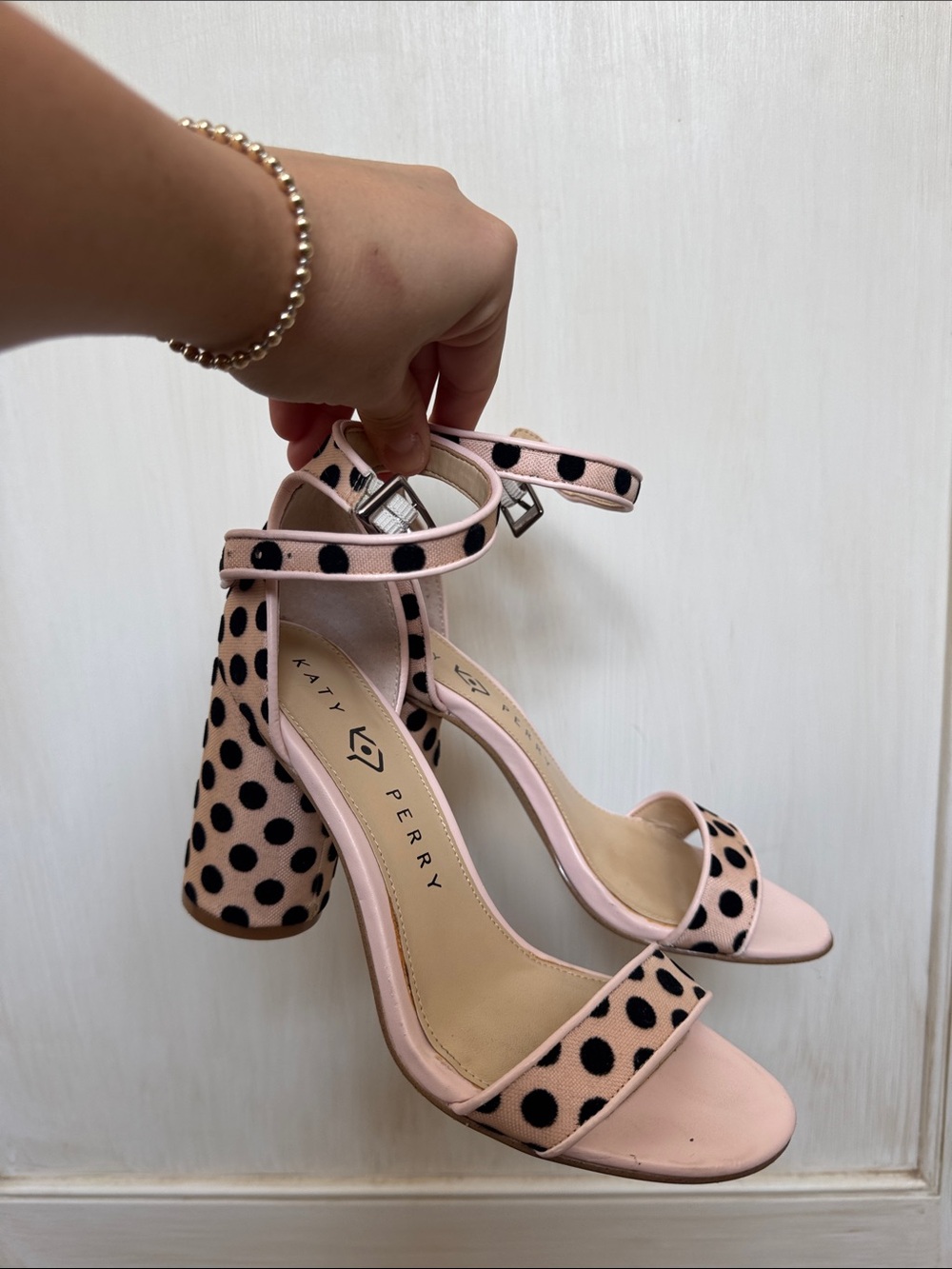 Katy Perry Collections Pink Polka Dot Ankle Strap Block Heels
